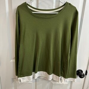 Olive Green Women's Top with White Trim